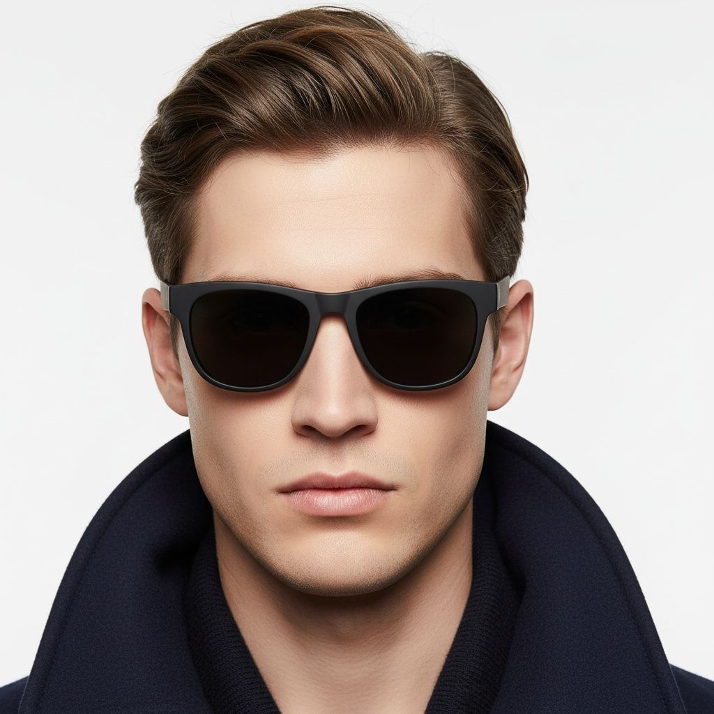 Lunettes de soleil rectangulaires noires polarisées TR90 #BS0205-0012