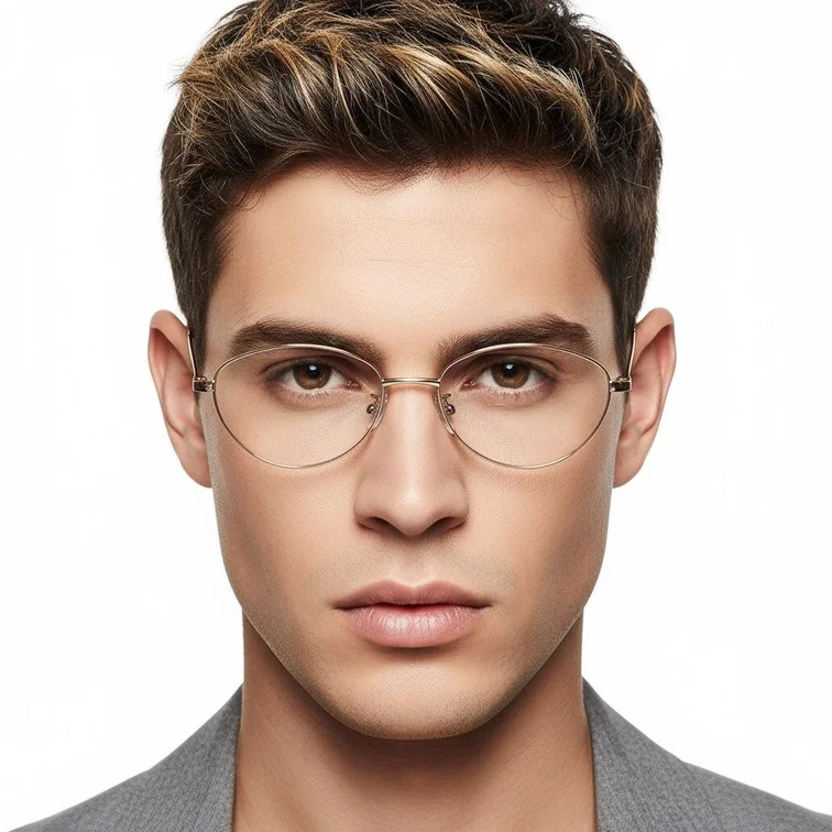Oval Golden Metal Glasses #BS1924-0068