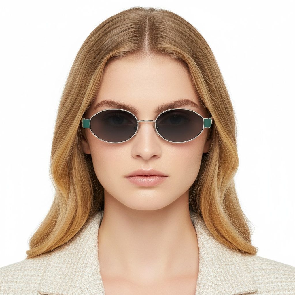 Oval Silver Metal Sunglasses #BS2503-0049