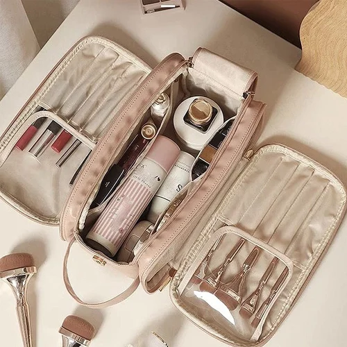 Travel Makeup Bag Organizer - Multi-Compartment Cosmetic Pouch