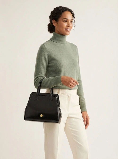 Classic Black Structured Top Handle Satchel Bag