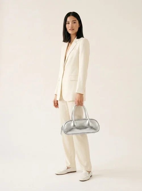 Silver Metallic Mini Barrel Shoulder Bag