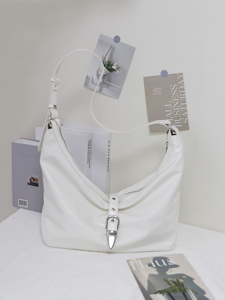 Chic Slouchy Hobo Shoulder Bag with Buckle Detail