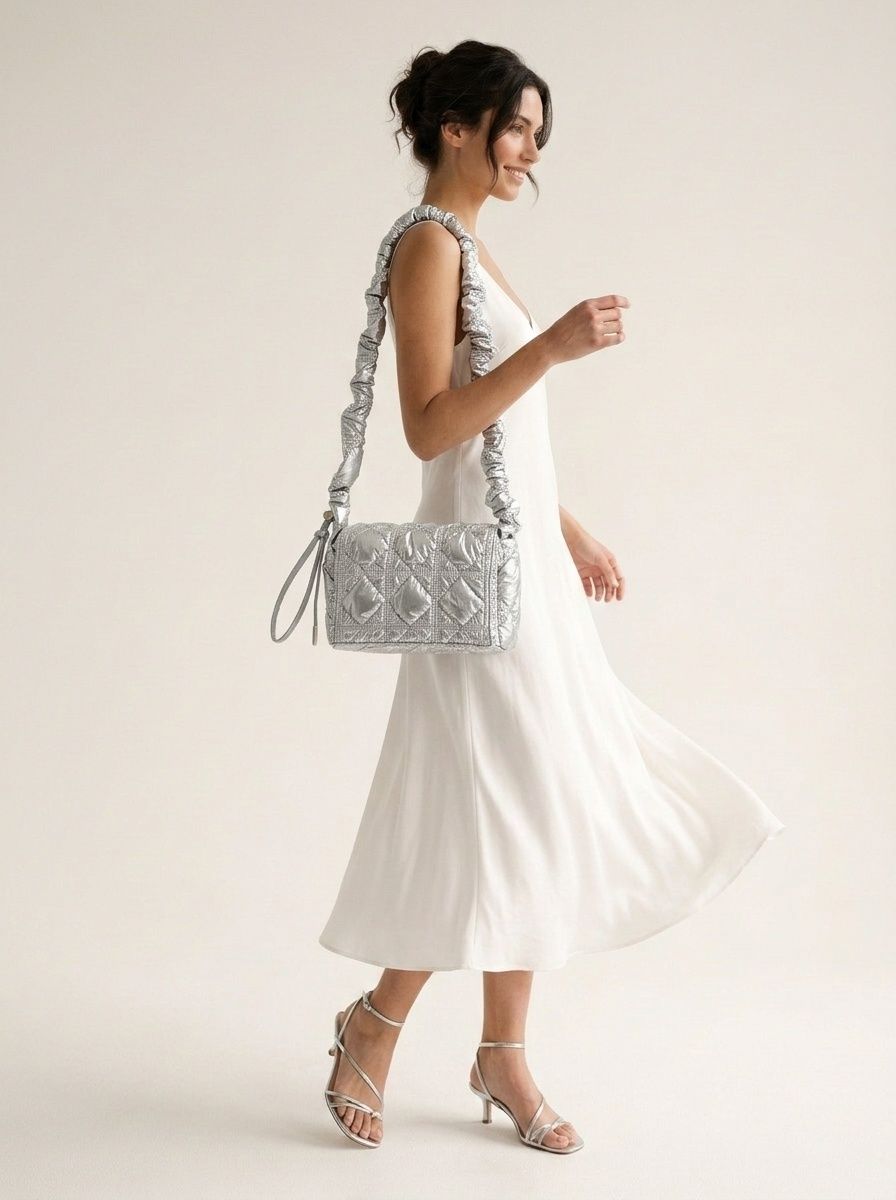 Puffy Quilted Shoulder Bag with Scrunchie Strap