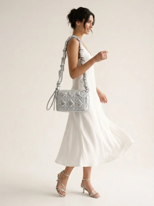 Puffy Quilted Shoulder Bag with Scrunchie Strap