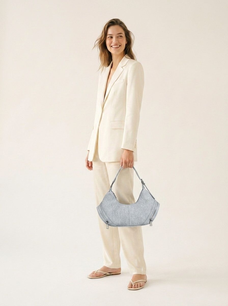 Y2K Crescent Shoulder Bag | Zipper Detail Handbag