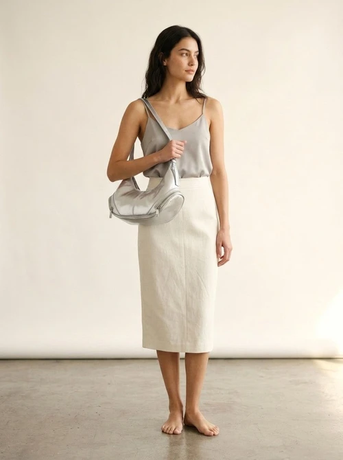 Y2K Crescent Shoulder Bag with Zipper Detail