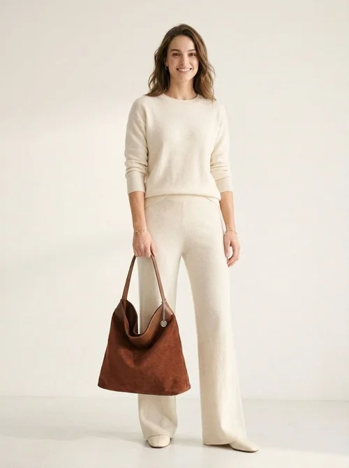 Soft Suede Hobo Shoulder Bag - Soft Tote