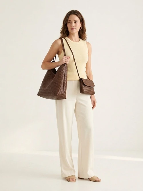 Woven Texture Tote & Crossbody Bag Set - Versatile Style