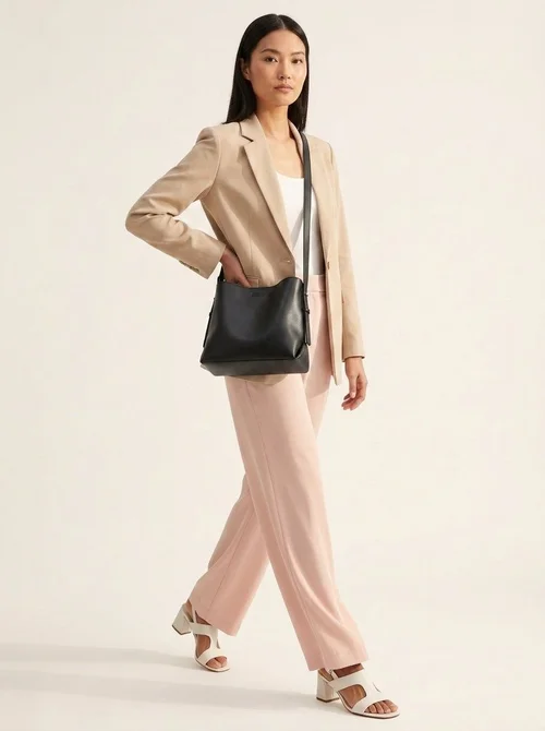 Minimalist Faux Leather Bucket Shoulder Bag