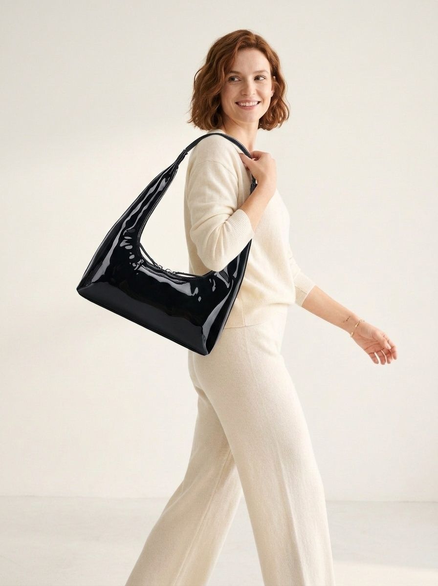 Glossy Patent Leather Hobo Shoulder Bag