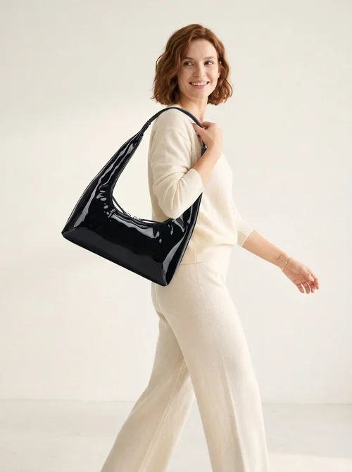 Glossy Patent Leather Hobo Shoulder Bag