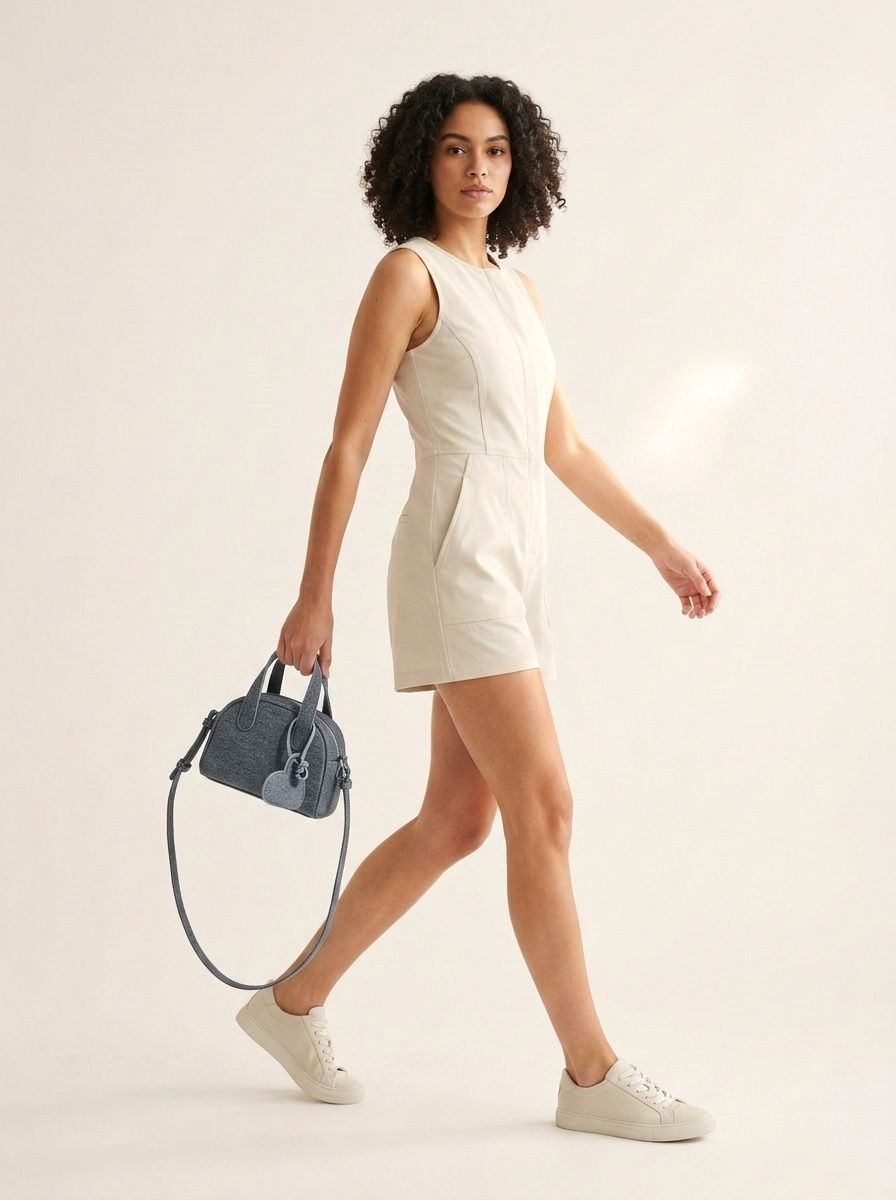 Denim Mini Satchel Handbag with Heart Charm