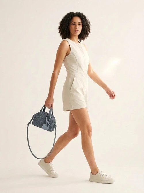 Denim Mini Satchel Handbag with Heart Charm