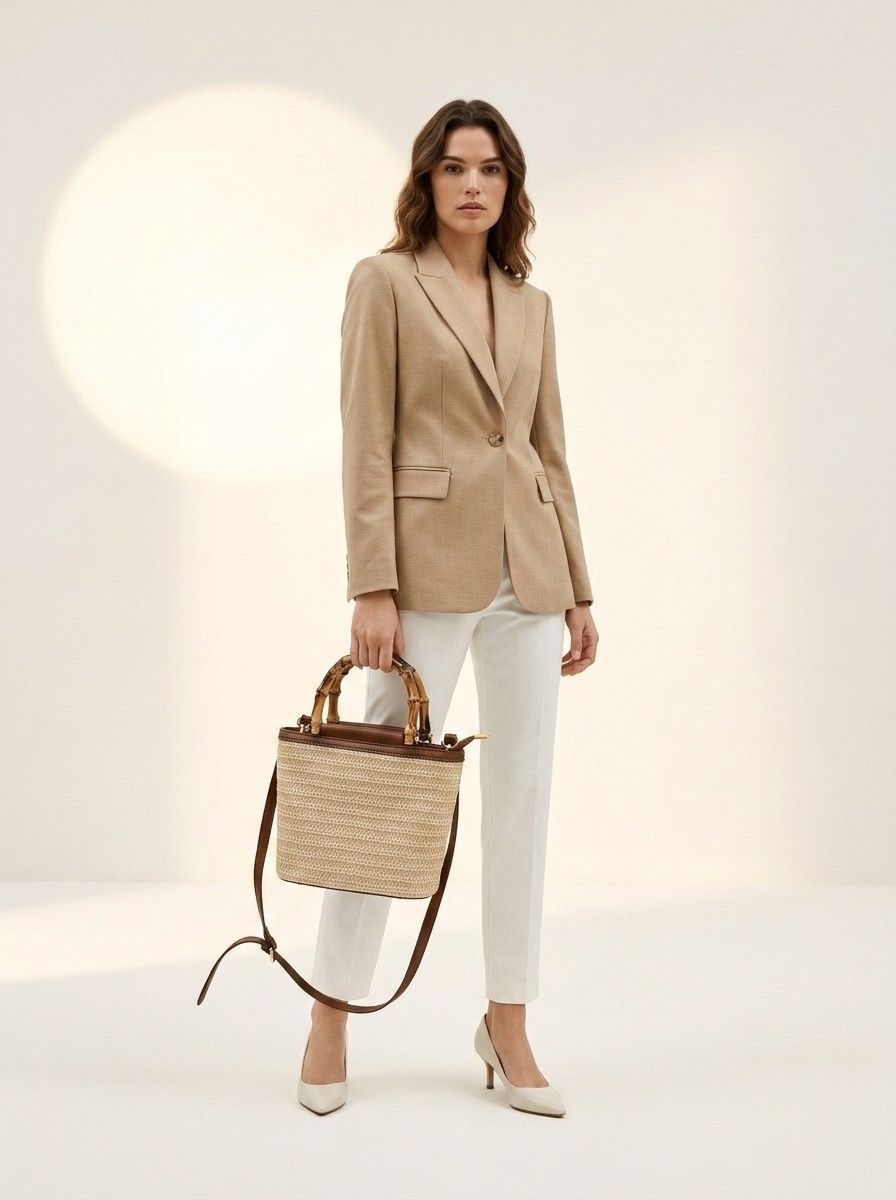 Mini Woven Straw Bag with Bamboo Handle & Crossbody Strap