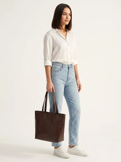 Classic Faux Leather Zipper Tote Bag - Everyday Shoulder Purse