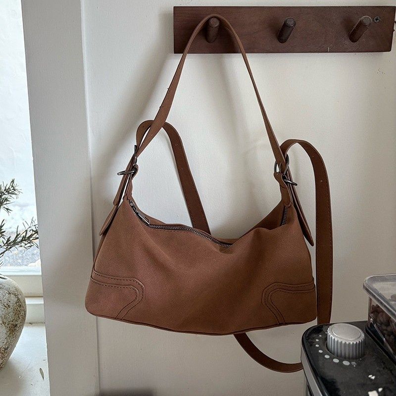Chic Brown Suede-Effect Hobo Shoulder Bag