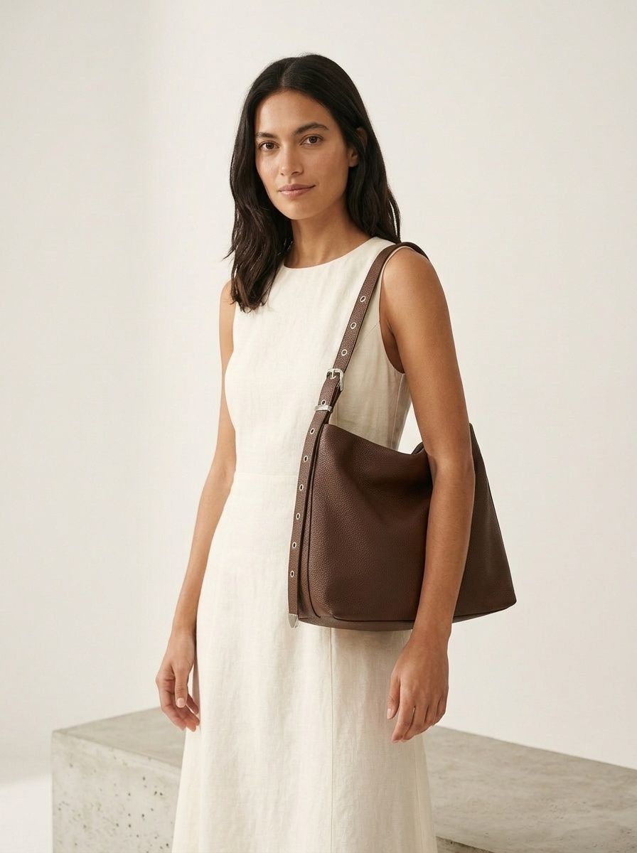 Soft Pebbled Leather Hobo Bag with Adjustable Strap