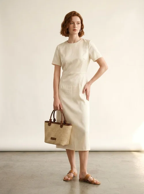 Woven Straw Mini Tote Bag with Faux Leather Trim