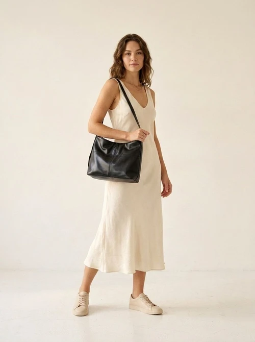 Vintage Faux Leather Slouchy Shoulder Bag