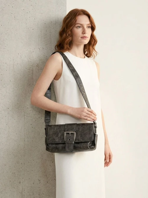 Vintage Distressed Buckle Shoulder Bag
