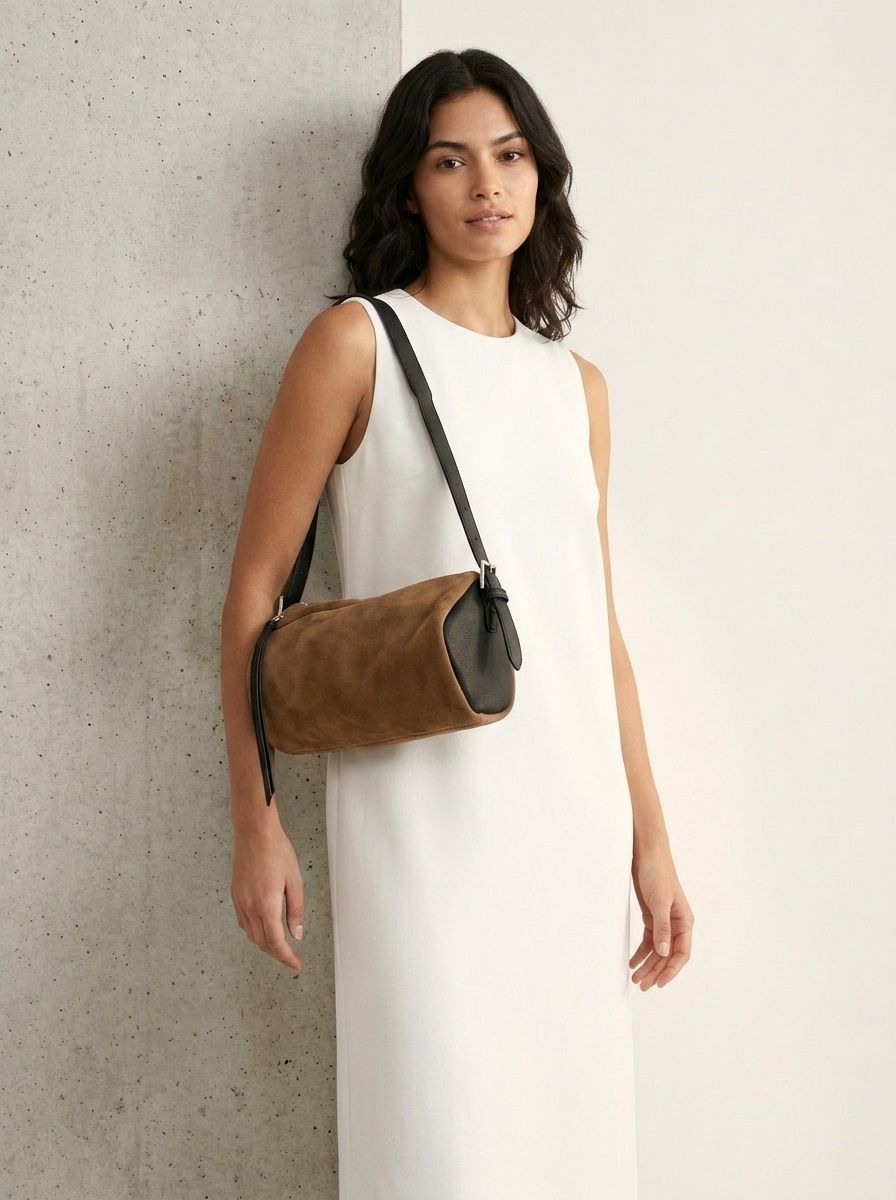 Chic Suede & Leather Shoulder Bag - Minimalist Crossbody