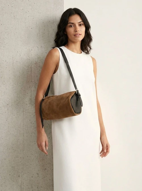 Chic Suede & Leather Shoulder Bag - Minimalist Crossbody