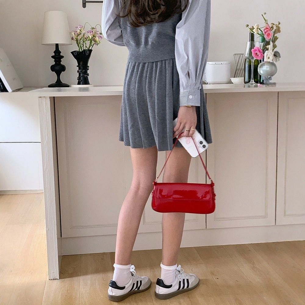 Patent Leather Baguette Shoulder Bag