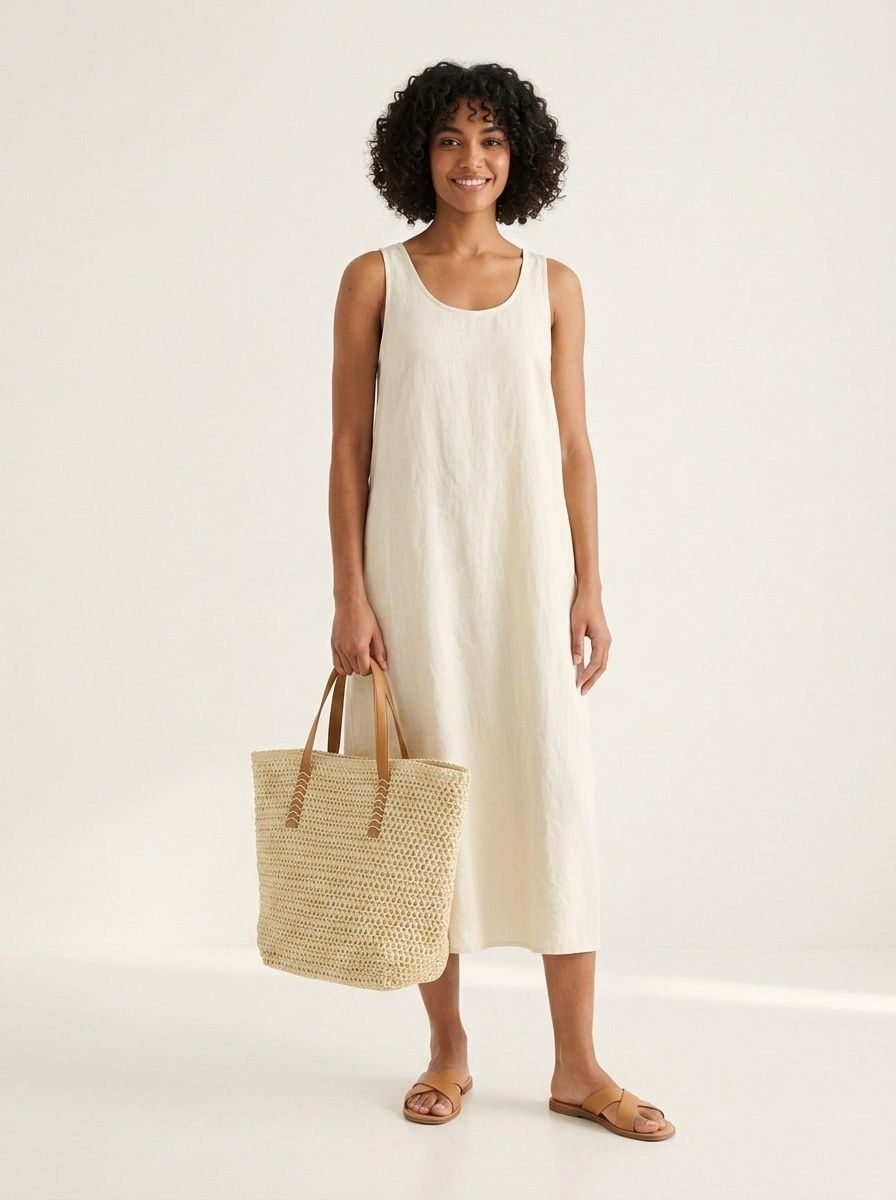 Woven Straw Tote Bag with Leather Handles