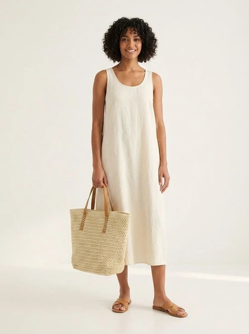 Woven Straw Tote Bag with Leather Handles