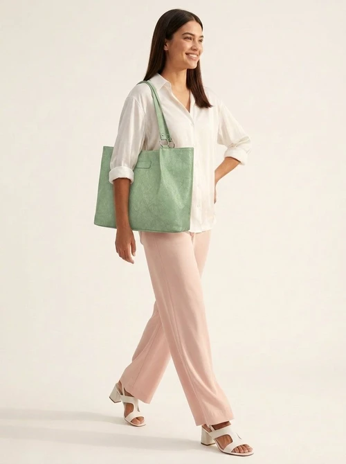 Textured Faux Leather Shoulder Tote Bag