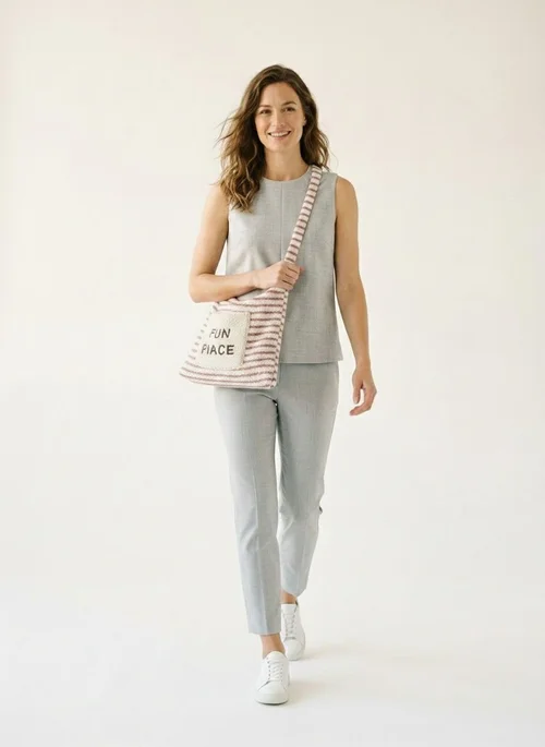 Fuzzy Striped Shoulder Bag with 'Fun Piace' Pocket