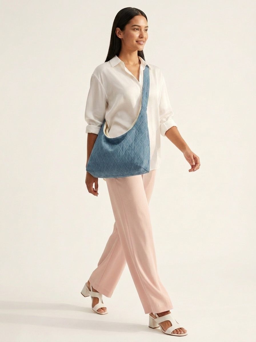 Casual Quilted Denim Shoulder Tote Bag - Everyday Style