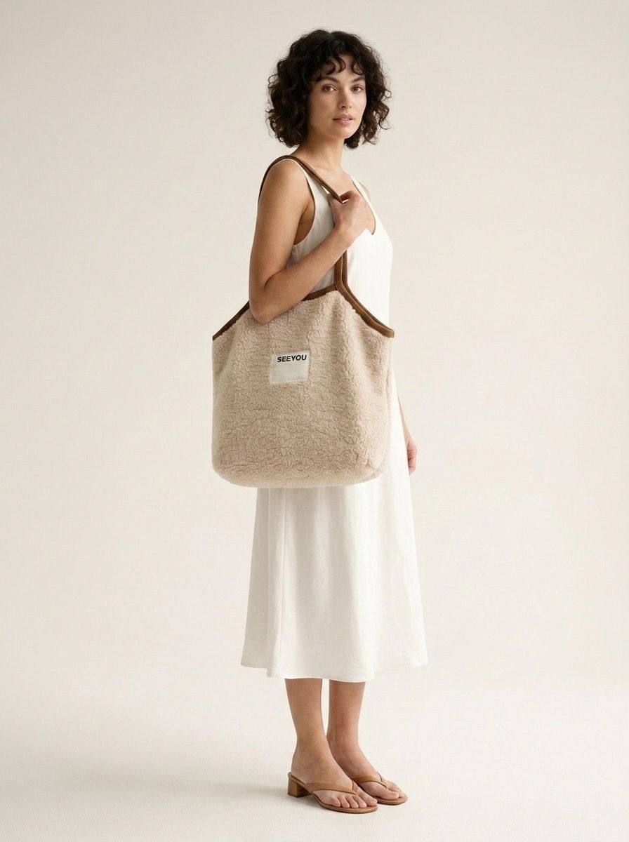 Cozy Sherpa & Suede Tote Bag - Everyday Shoulder Carry