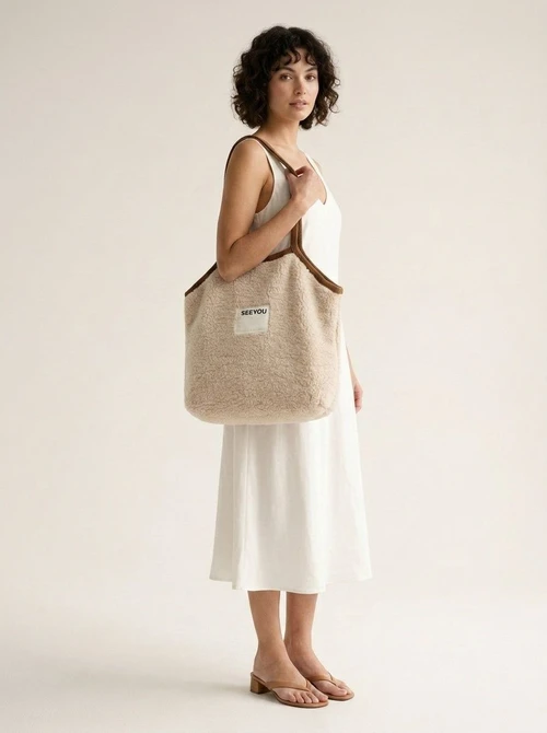 Cozy Sherpa & Suede Tote Bag - Everyday Shoulder Carry