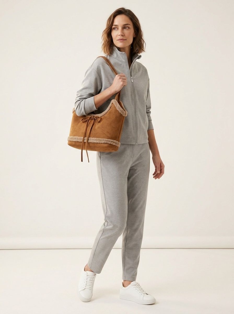 Cozy Faux Fur Trim Suede Shoulder Bag - Winter Chic