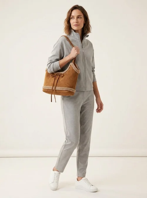 Cozy Faux Fur Trim Suede Shoulder Bag - Winter Chic