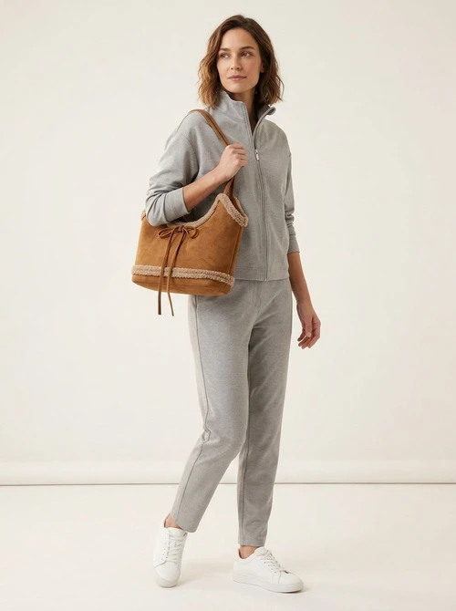 Cozy Faux Fur Trim Suede Shoulder Bag - Winter Chic