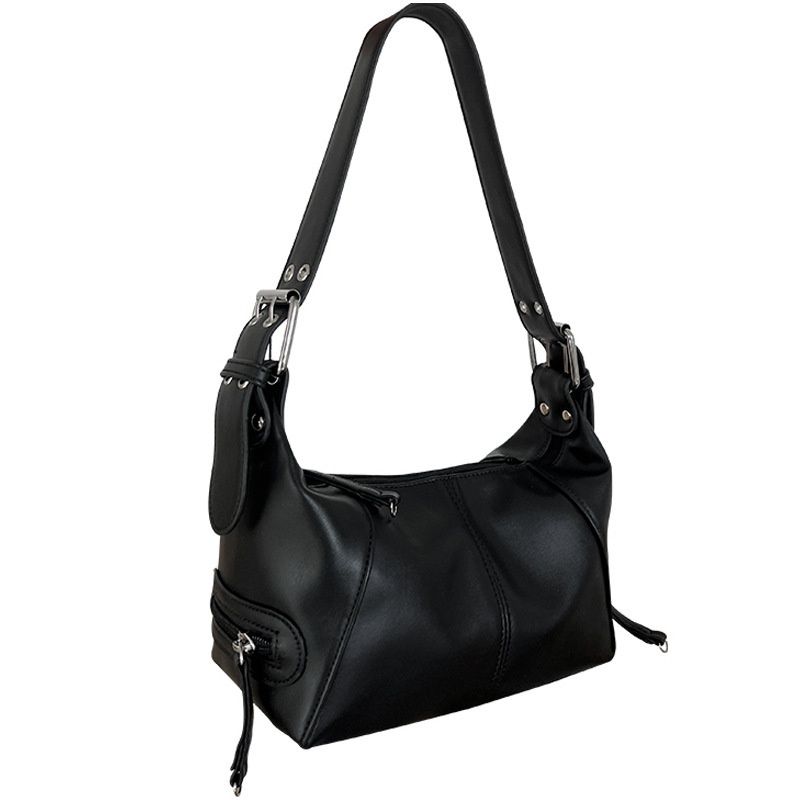 Y2K Buckle Faux Leather Shoulder Bag - Hobo Style