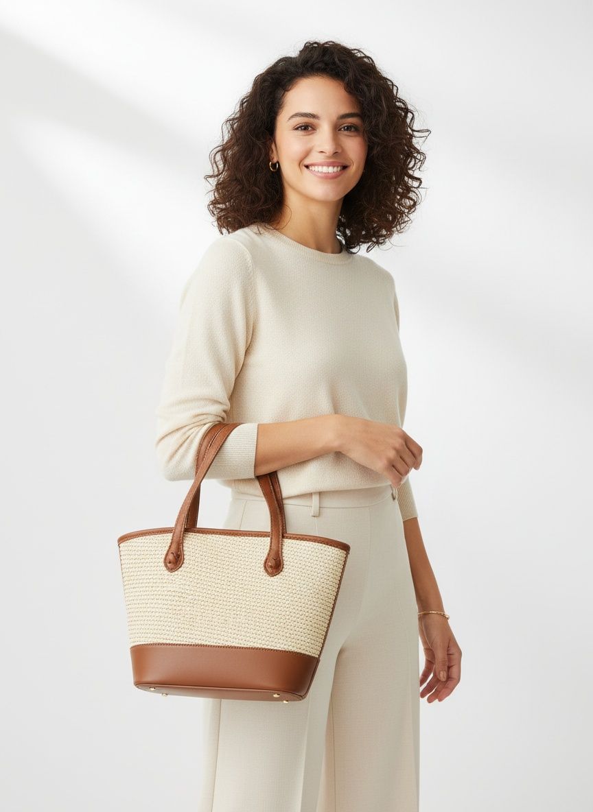 Chic Straw & Faux Leather Tote Bag - Small & Large Sizes