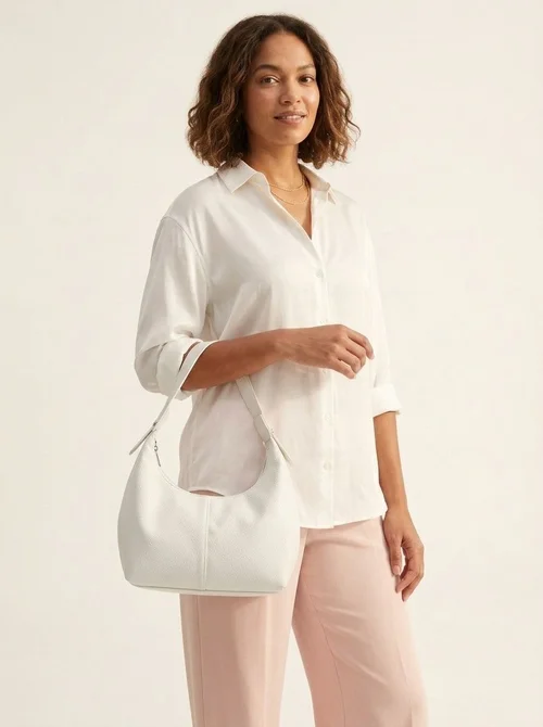 Pebbled Leather Crescent Hobo Shoulder Bag