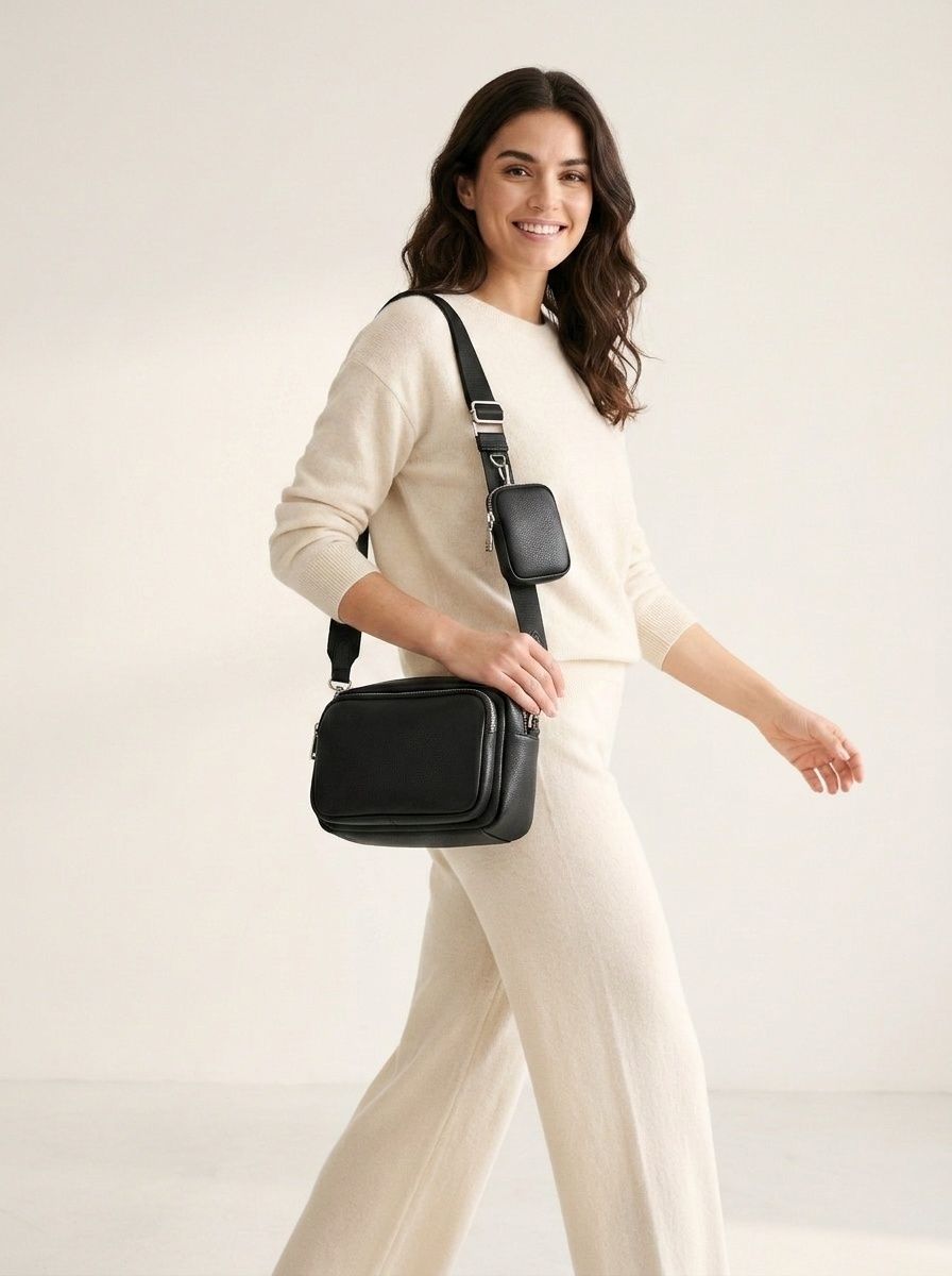Sleek Crossbody Bag with Detachable Pouch