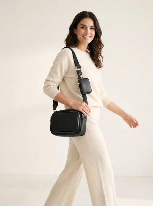 Sleek Crossbody Bag with Detachable Pouch