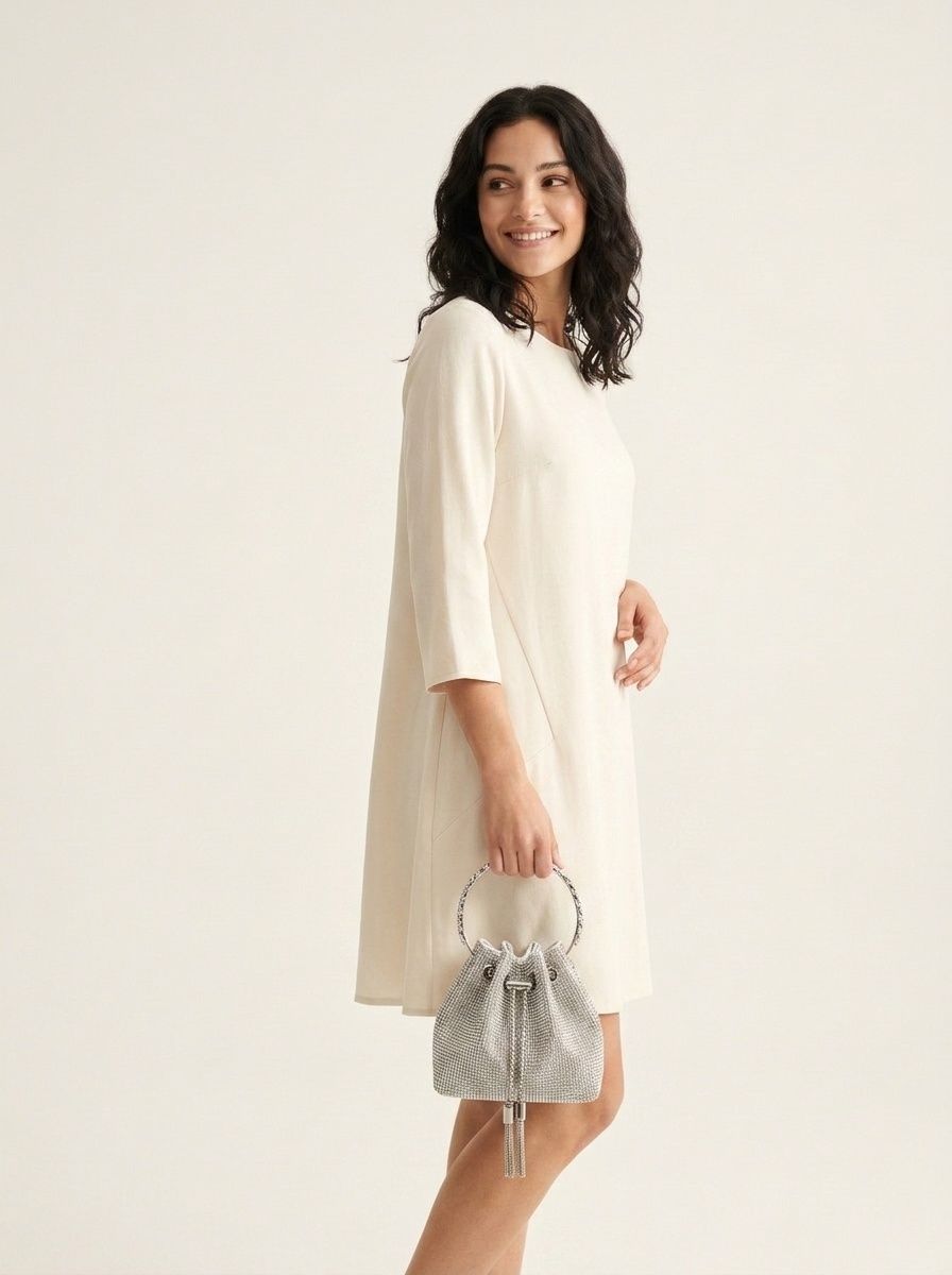 Silver Rhinestone Drawstring Mini Bucket Bag