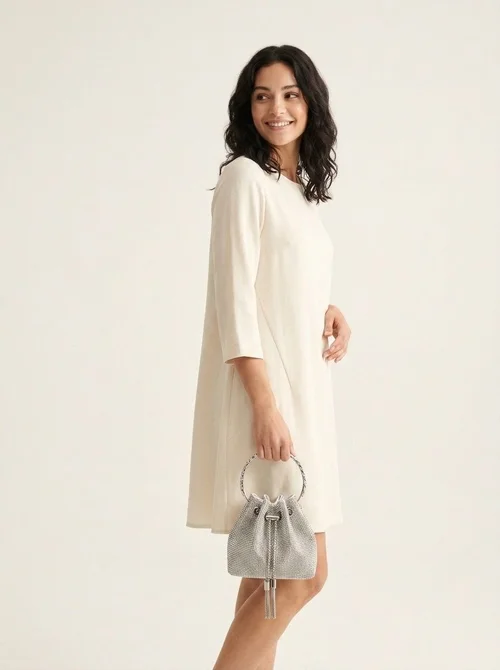 Silver Rhinestone Drawstring Mini Bucket Bag