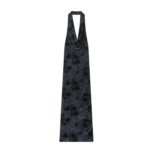 Flocked Halter Neck Dress - European Chic KUN-00033