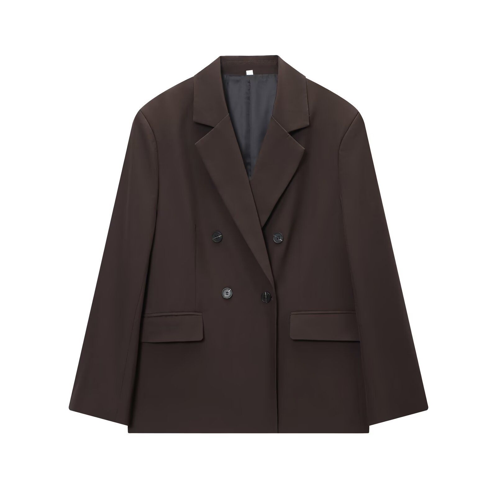 Conjunto de blazer para mujer con hombros acolchados, doble botonadura y cinturón KUN-00091