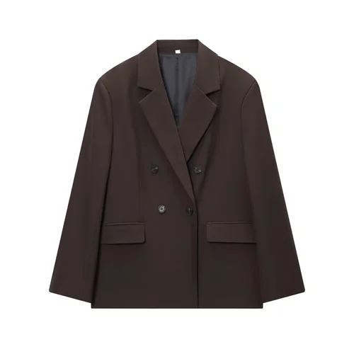 Completo blazer da donna doppiopetto con spalline imbottite e cintura KUN-00091