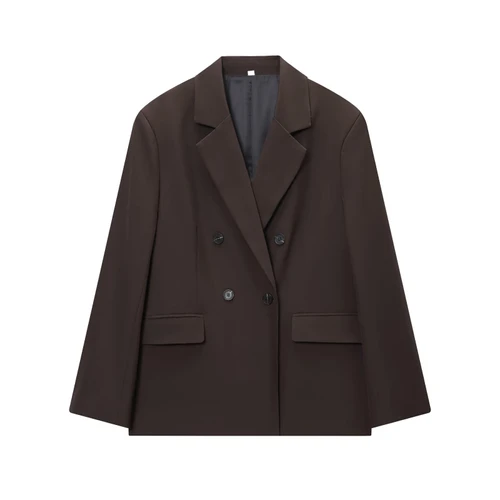 Conjunto de blazer para mujer con hombros acolchados, doble botonadura y cinturón KUN-00091