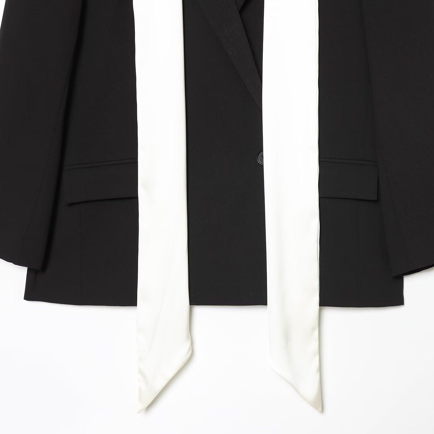 Chaqueta estilo blazer con bloques de color y bufanda para mujer - Prendas de abrigo informales de moda KUN-00008